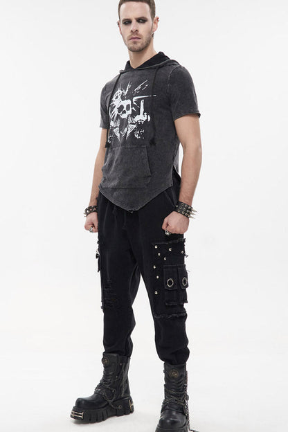 Black Punk Basic Funds Metal Pentagram Crackle Men's Pants