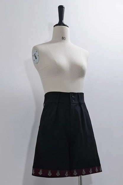 Black Print Slim Gothic Vintage Prince Ouji Lolita Shorts