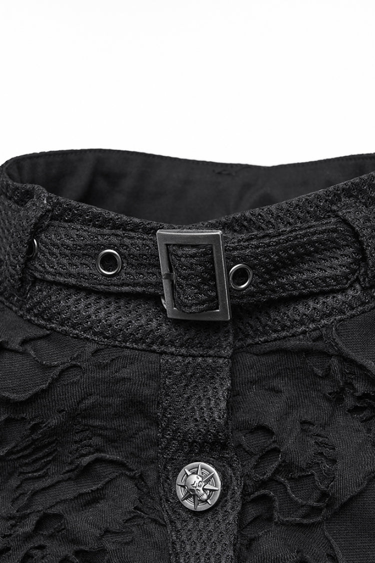 Black Stand Collar Sleeveless Ripped Buckle Women's Punk Short Vest