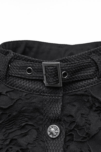 Black Stand Collar Sleeveless Ripped Buckle Women's Punk Short Vest