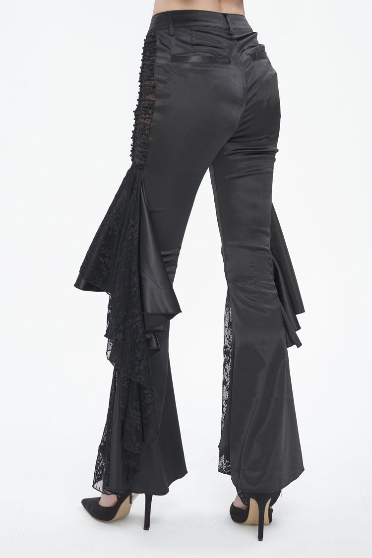 Black Ruffle Lace Stitching Womens Gothic Flared Pant