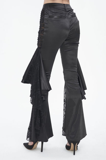 Black Ruffle Lace Stitching Womens Gothic Flared Pant