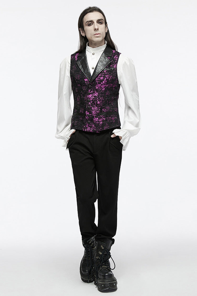 Violet V Collar Sleeveless Print Skull Buckle Men's Gothic Vest