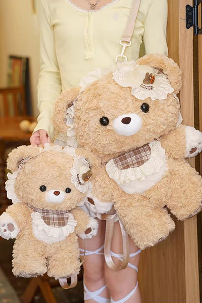 Brown [Little Bear Guli] Ruffled Plush Toy Sweet Lolita Backpack
