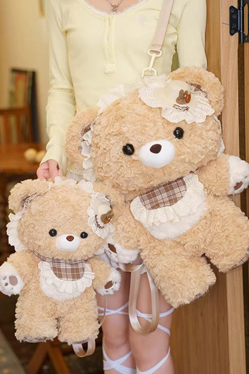 Brown [Little Bear Guli] Ruffled Plush Toy Sweet Lolita Backpack