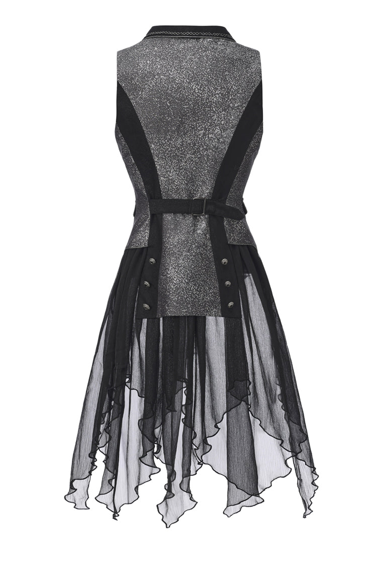 Silver [Eternal Dislocated Boundary] Sleeveless Lace Slim Gothic Elegant Prince Handsome Lolita Long Coat