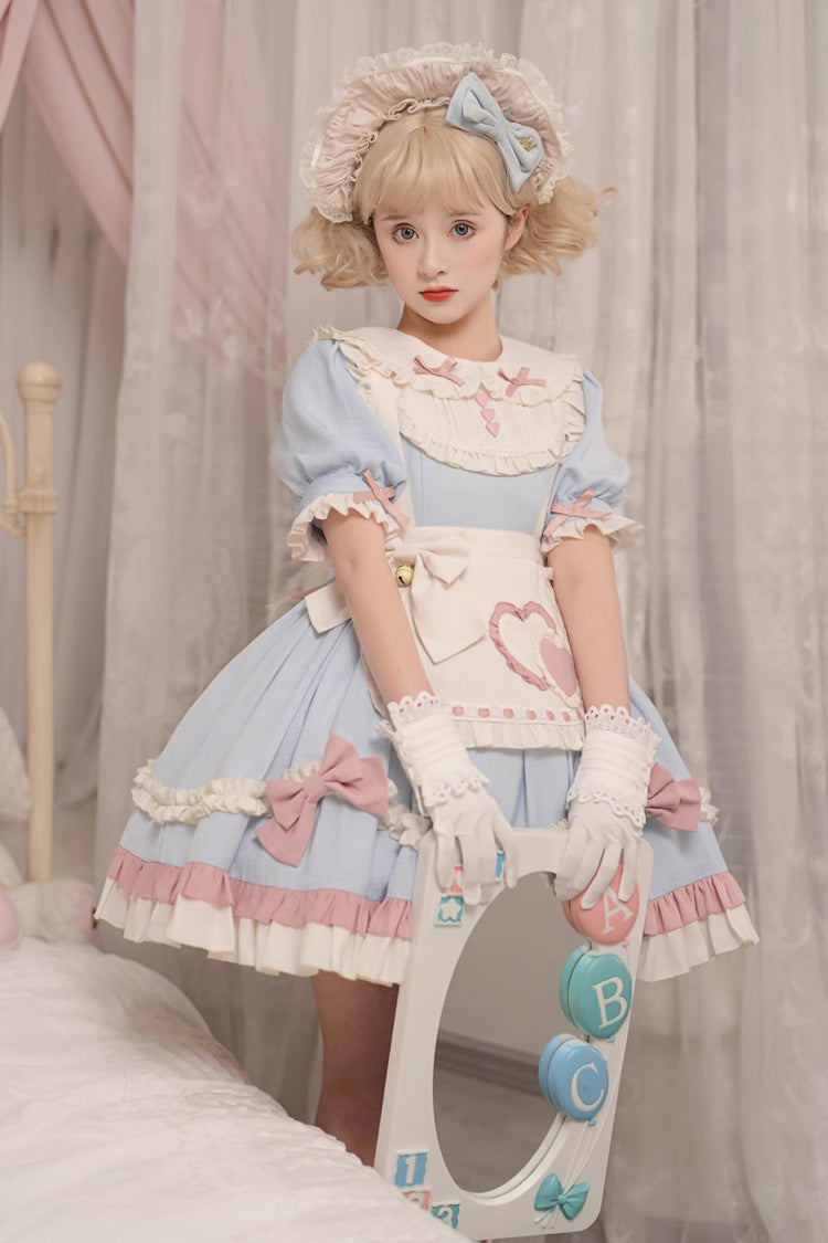 Blue Short Puff Sleeves Ruffle Bowknot Maid Sweet Princess Lolita Dress