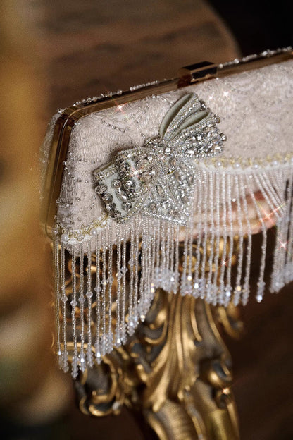 Champagne Heavily Embellished Rhinestone Bow Evening Sweet Lolita Clutch