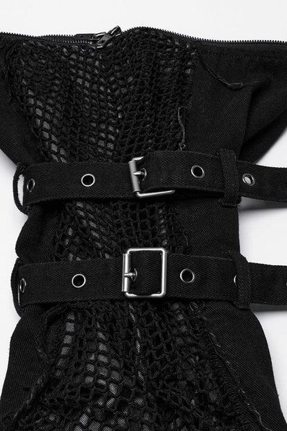 Black Stitching Mesh Unedged Detachable Women's Punk Pants