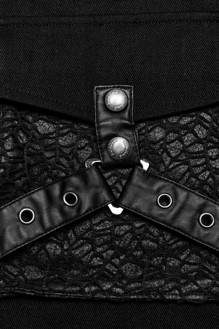 Black Stand Collar Stitching Slim Men's Punk Vest