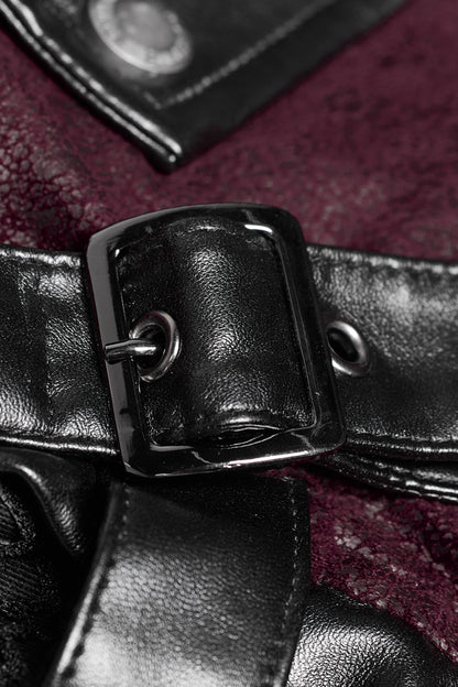Red Metal Buckle Decoration Zipper Mens Steampunk Windbreaker Coat
