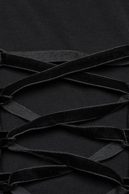 Black Sleeveless Plunging Sipder Stitching Mesh Women's Gothic Party Dress