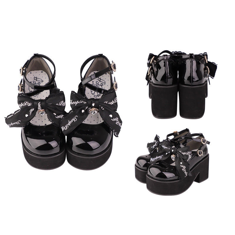 Sweet Bowknot Lace Japanese Lolita Platform Shoes 2 Colors