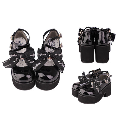 Sweet Bowknot Lace Japanese Lolita Platform Shoes 2 Colors
