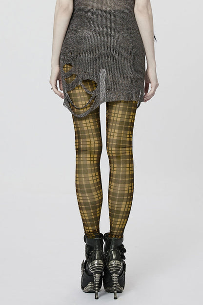 Plaid Print Slim Sheer Women's Steampunk Leggings 2 Colors