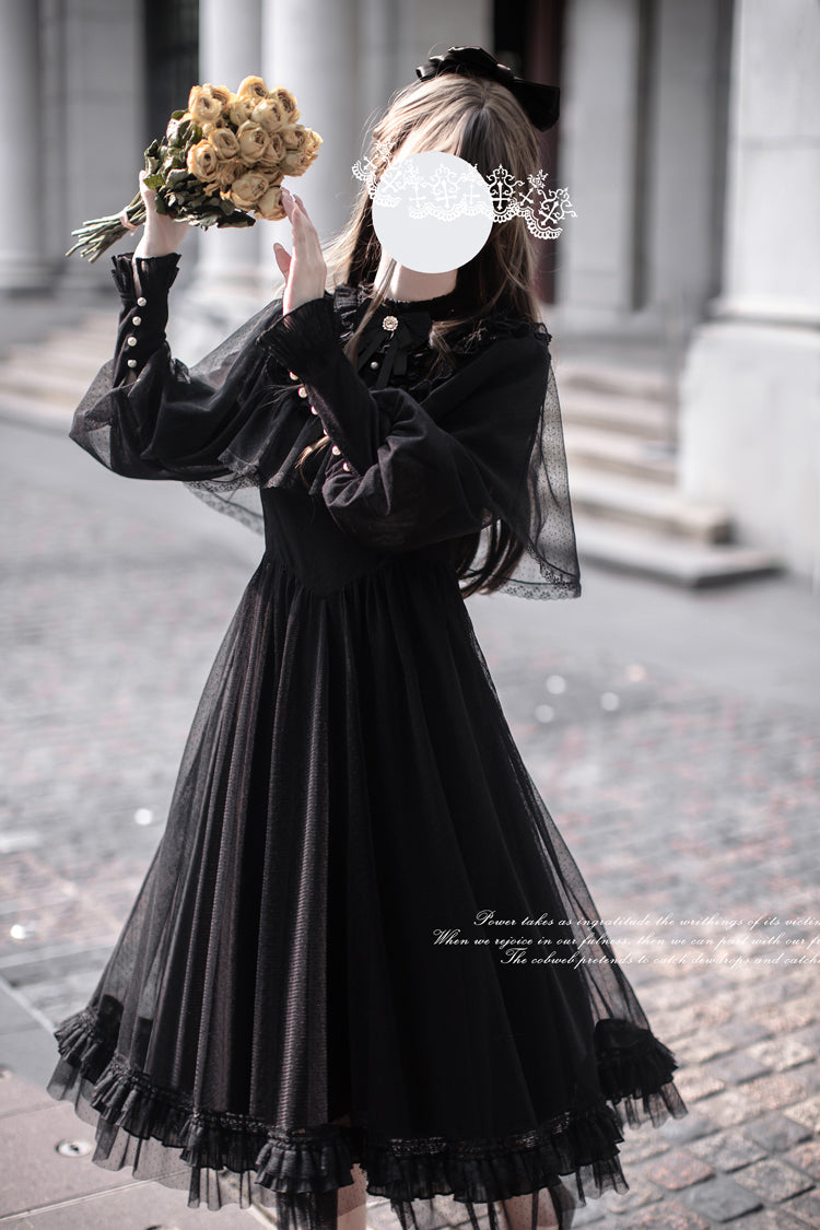 Black [Enchanted Nightdream] Long Sleeves Bowknot Lace Gothic Elegant Lolita Dress
