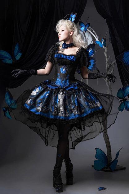 Blue [Dark Moon Corridor] Print Embroidery Gothic Lolita Dress Skirt