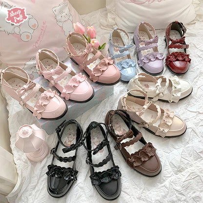 Sweet Ruffle Bowknot Japanese Lolita Shoes 15 Colors