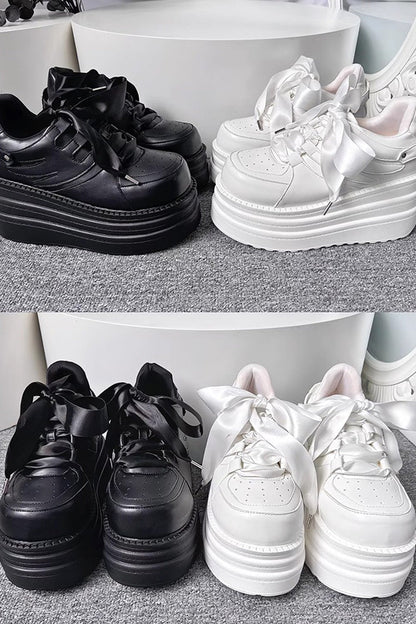 College Lace-Up Sweet Jirai Kei Japanese Platforms Shoes 2 Colors