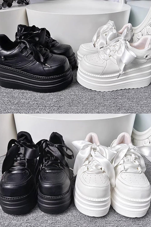 College Lace-Up Sweet Jirai Kei Japanese Platforms Shoes 2 Colors