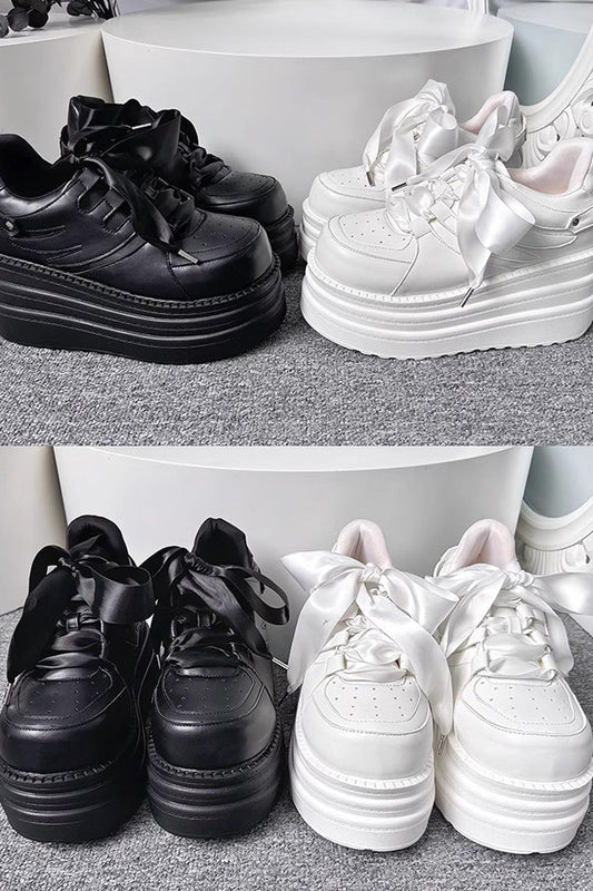 College Lace-Up Sweet Jirai Kei Japanese Platforms Shoes 2 Colors