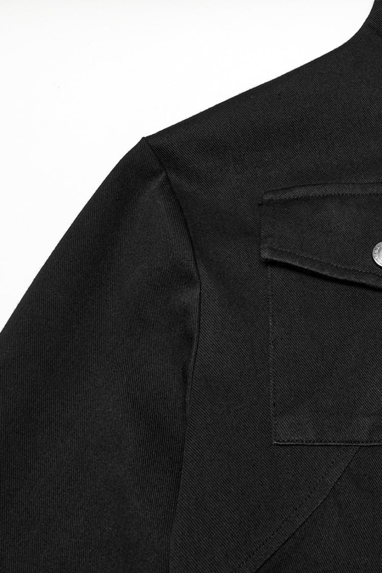 Black Stand Collar Long Sleeves Asymmetric Zipper Men's Punk Blouse