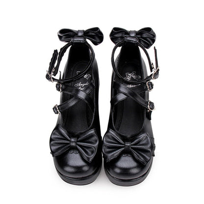 Cute Round Toe Shallow Mouth Bowknot Middle Heels Lolita Shoes