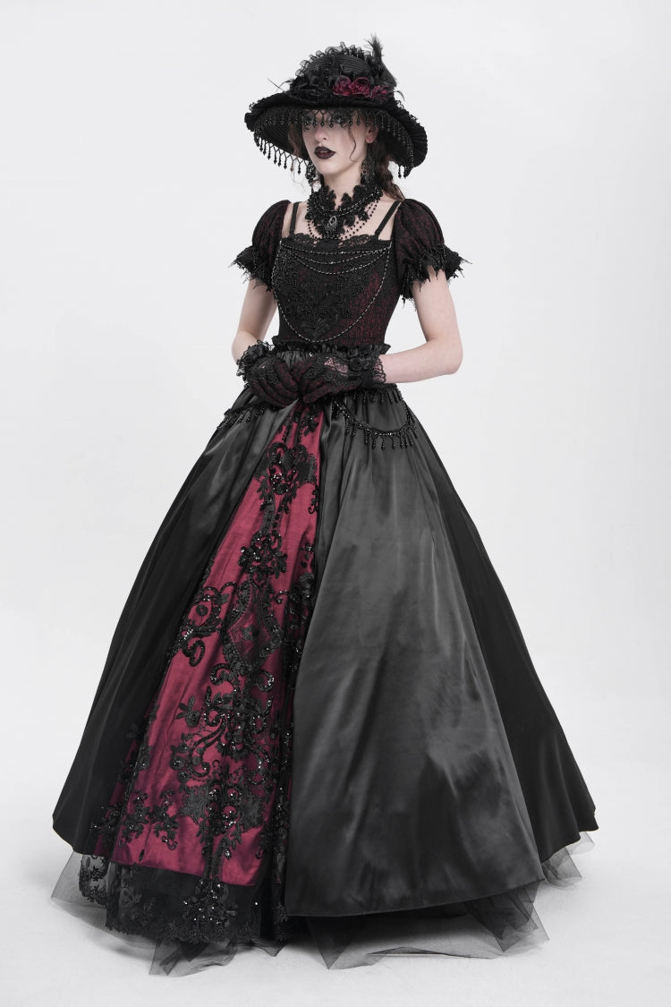 Black/Red Off Shoulder Embroidery Stitching Lace Women's Gothic Dress