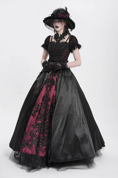Black/Red Off Shoulder Embroidery Stitching Lace Women's Gothic Dress