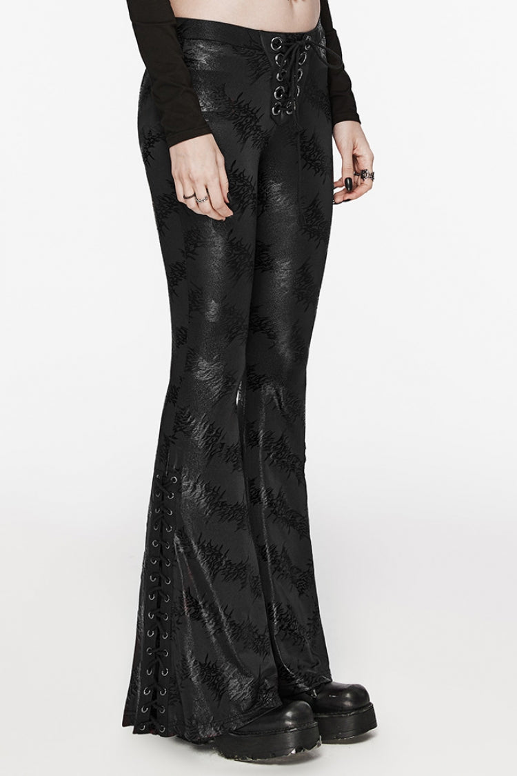 Low Waisted Thorns Print Lace-Up Women's Steampunk Flared Pants 2 Colors