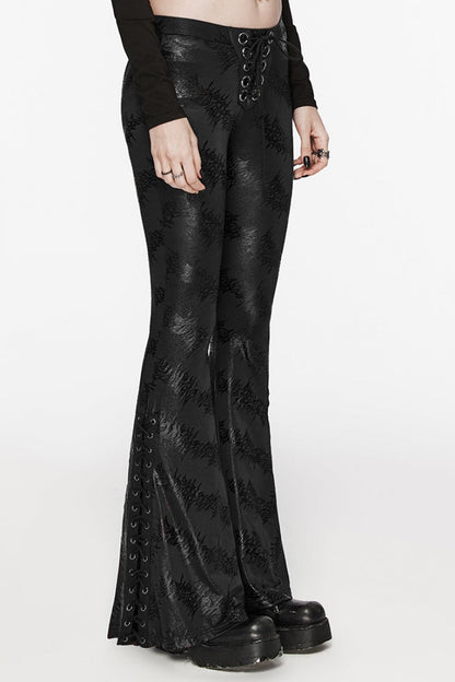 Low Waisted Thorns Print Lace-Up Women's Steampunk Flared Pants 2 Colors