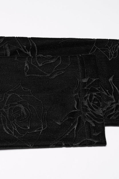 Black Stand Collar Long Sleeves Rose Embossed Lace-Up Zippered Men's Gothic Top