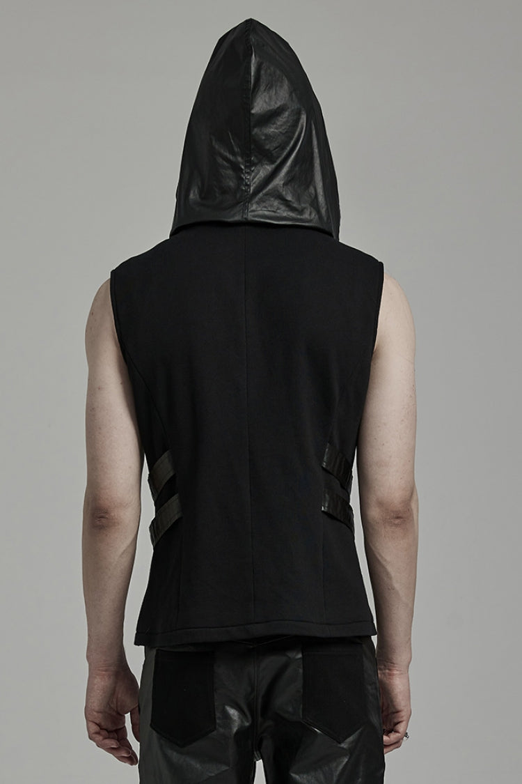 Black Stitching Hooded Men's Punk Vest