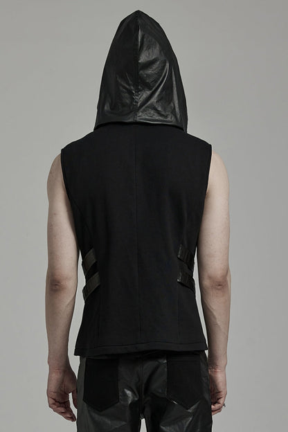 Black Stitching Hooded Men's Punk Vest