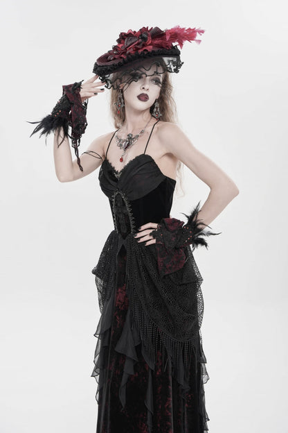 Black/Red Sleeveless Multi-Layered Hanayome Lace Lace-Up Women's Gothic  Wedding Dress Printed Tassels Lace-up Slip Dress