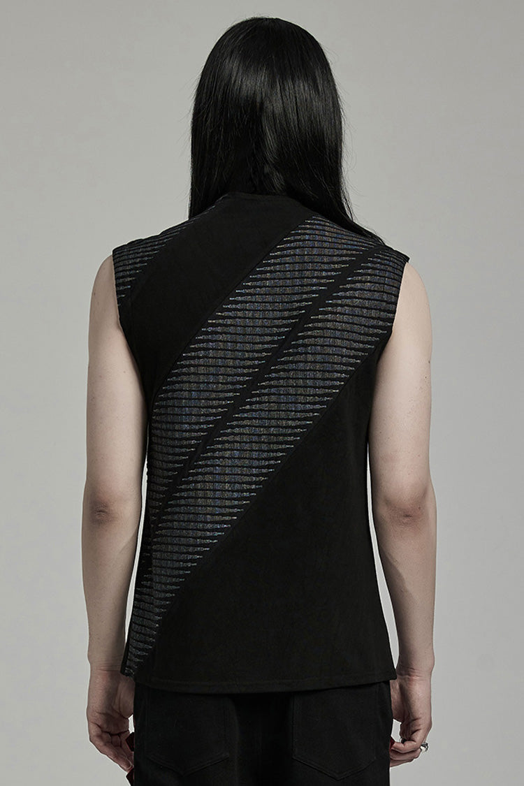 Black Sleeveless Print Asymmetric Zipper Men's Punk Tank Top