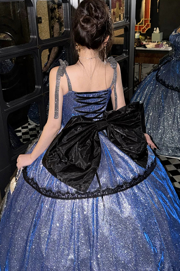Blue [Galaxy of Fallen Tears] Sleeveless Glitter Series Ruffled Bow Asymmetric Sweet Lolita Jsk Dress