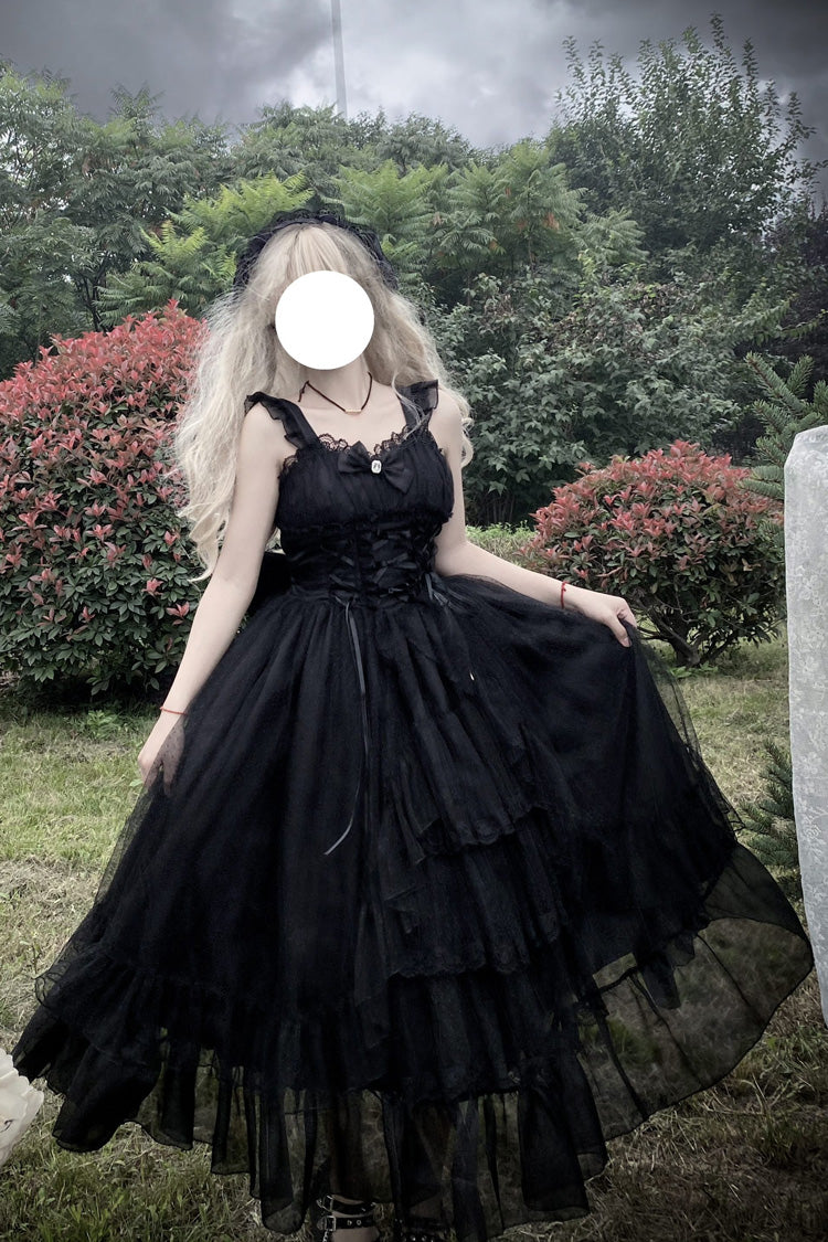 Black [Moonlight Sonata] Ruffle Cardigan Bowknot Lace Gothic Vintage Lolita Jsk Dress