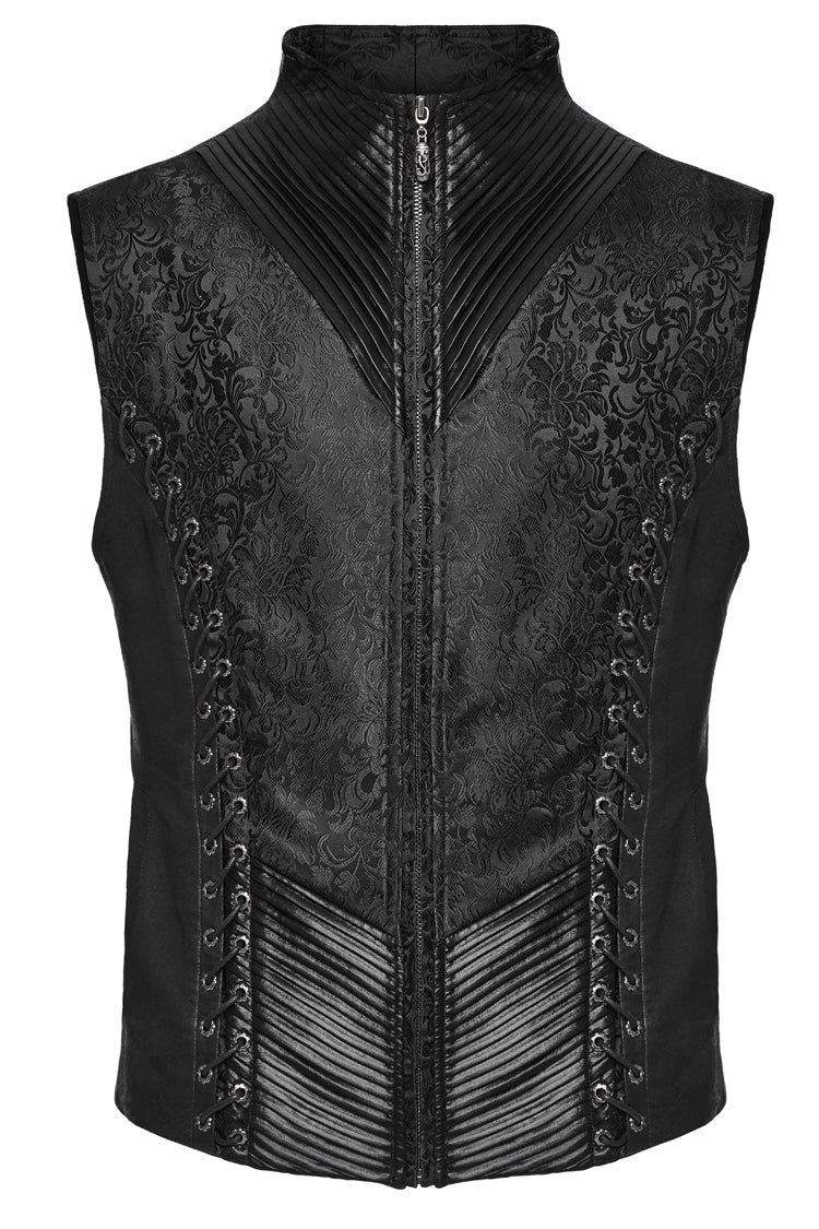 Black Sleeveless Eyelets Buckle-up Lace-Up Men's Gothic Vest