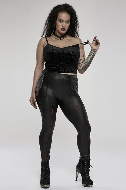 Red/Black Slim Side Zipper Elastic Fashion Hip-Lifting Thin Punk Women's Leggings