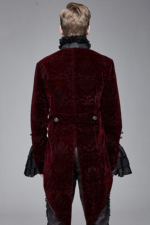 Lotus Leaf Corsage Collar False Two Piece Mens Red Gothic Swallow Tailed Coats
