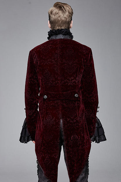 Lotus Leaf Corsage Collar False Two Piece Mens Red Gothic Swallow Tailed Coats