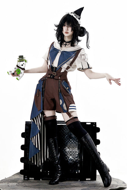 Brown [Inventor of Wonderful Equipment] Ouji Punk Cool Lolita Bib Shorts