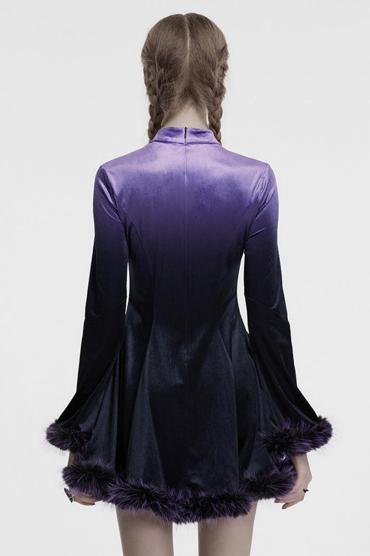 Black/Purple Long Sleeves Gradient Women's Gothic Dress