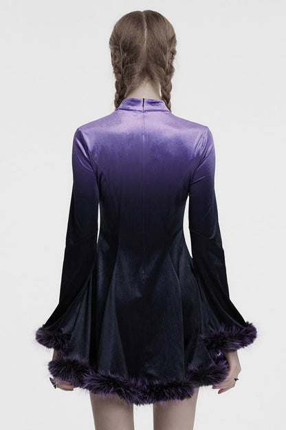 Black/Purple Long Sleeves Gradient Women's Gothic Dress