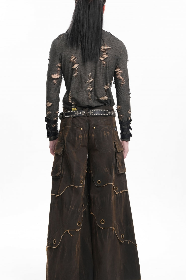 Coffee Eyelet Men's Gothic Pants Pocket Trousers