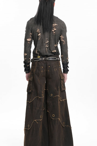 Coffee Eyelet Men's Gothic Pants Pocket Trousers