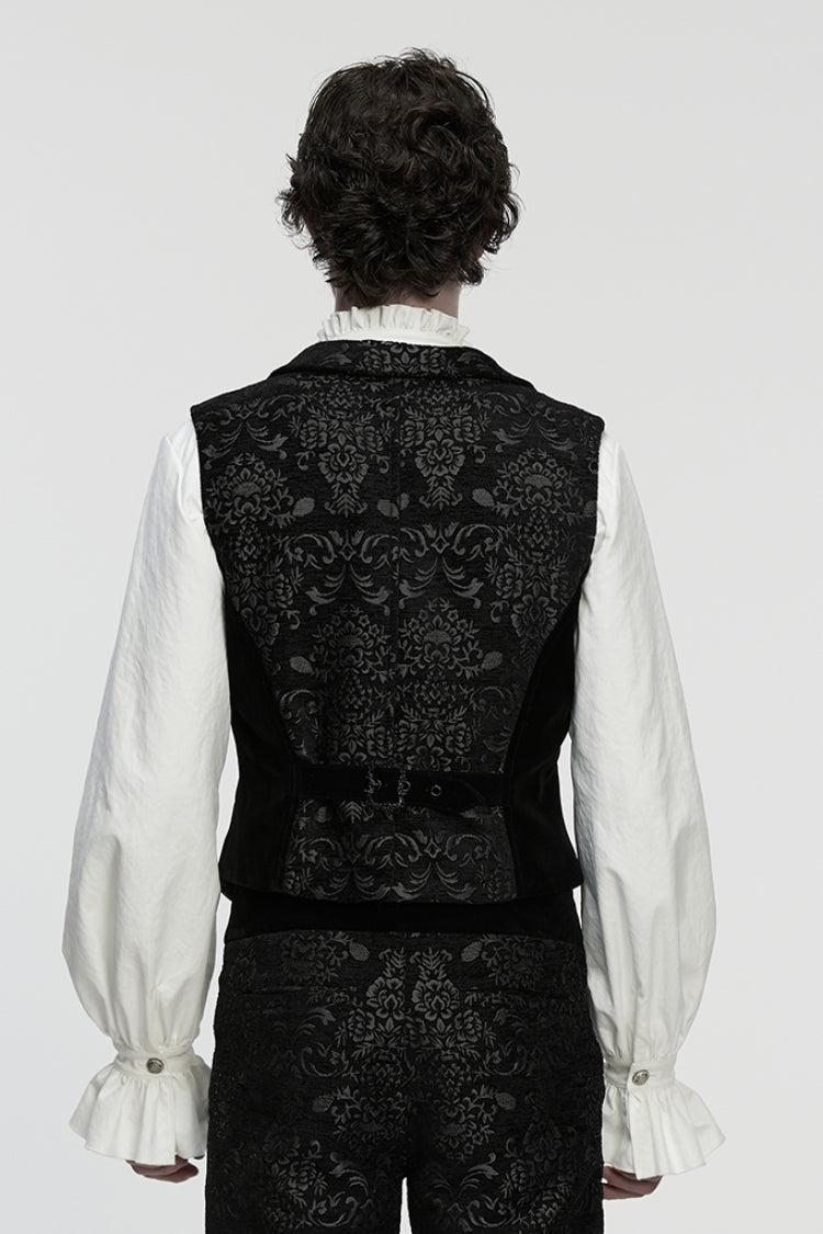Black Sleeveless Floral Jacquard Buckled Men's Gothic Vest