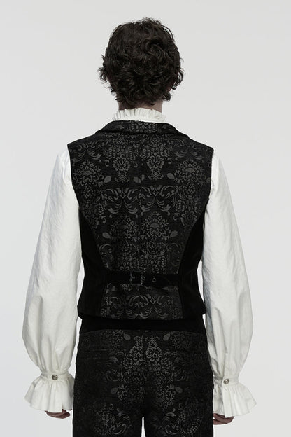 Black Sleeveless Floral Jacquard Buckled Men's Gothic Vest