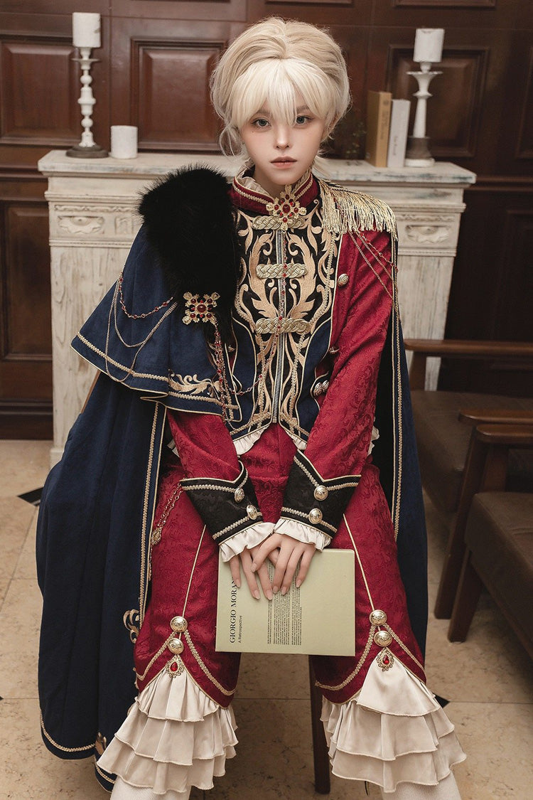 Red/Blue [Royal Glory] Stand Collar Long Sleeves Ruffled Embroidered Gothic Vintage Prince Palace Ouji Lolita Set